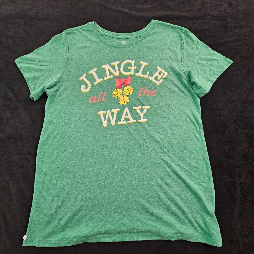 Jingle All the Way Christmas‎ Green Short Sleeve Cotton Blend T-Shirt Women's L